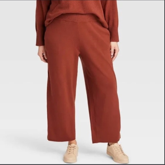 (2X)- Ava & Viv Women's Plus Size Wide Leg Pants- Rust - Picture 1 of 11